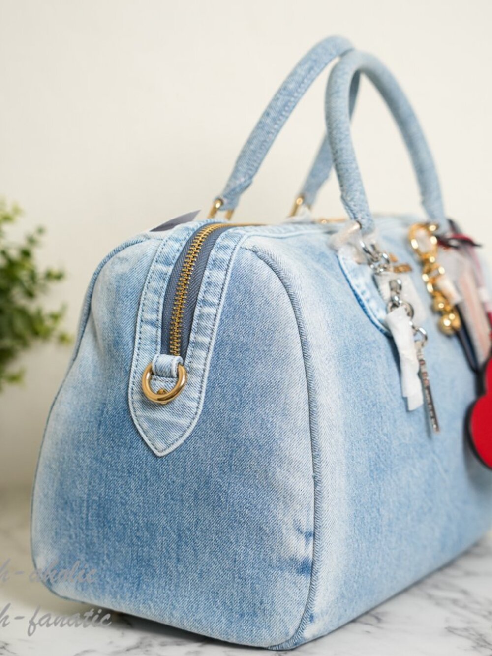 Coach CDY75  Rowan Large Satchel Bag In Loved Denim With Charms Light Indigo NWT - Picture 2 of 10